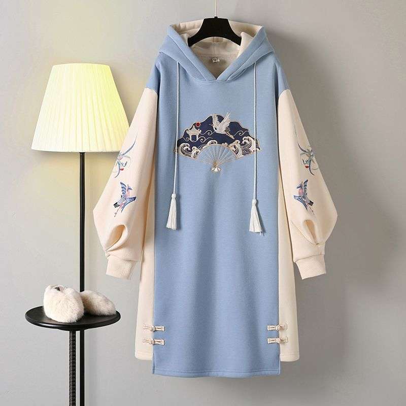 チャイナ服 東洋風刺繍入りオーバーサイズパーカー