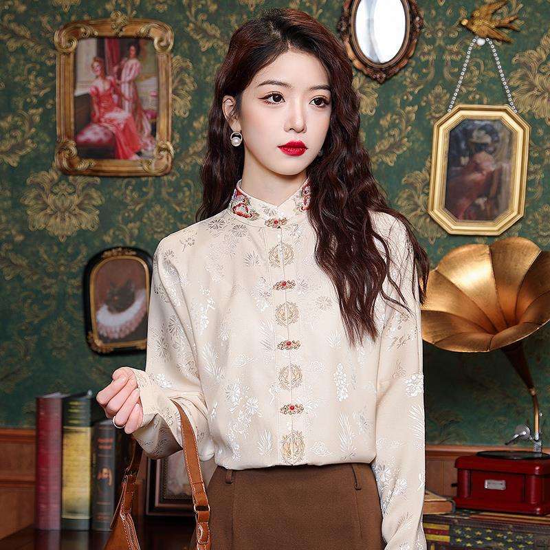 チャイナ服 クラシカル刺繍チャイナブラウス
