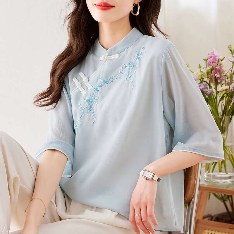 チャイナ服 　エアリーフローラル チャイナトップス