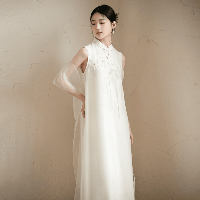 チャイナ服  優雅なチャイナカラーロングドレス