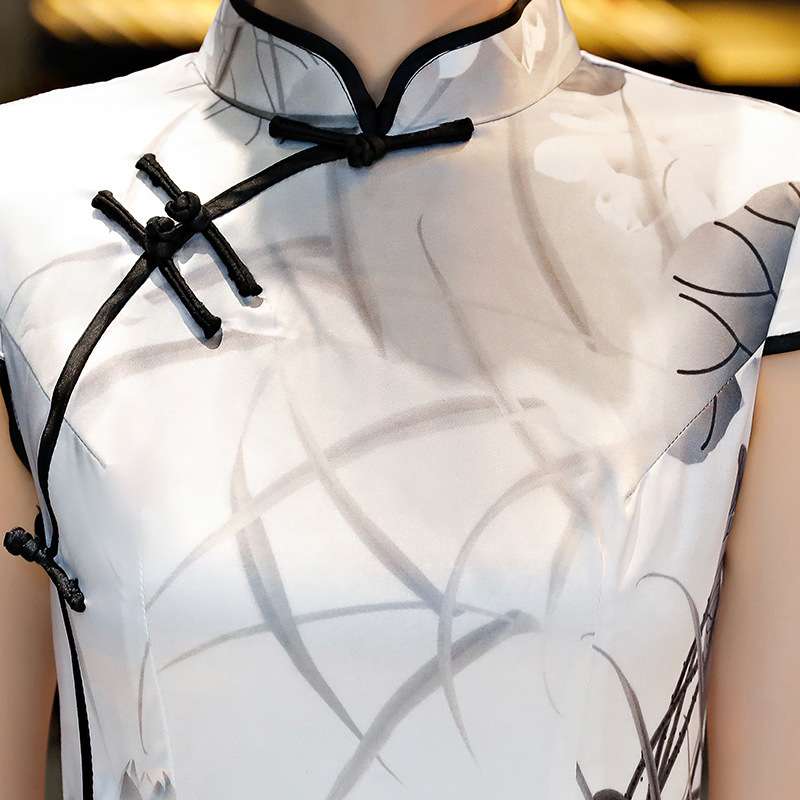 チャイナ服  花柄チャイナドレス ロング丈