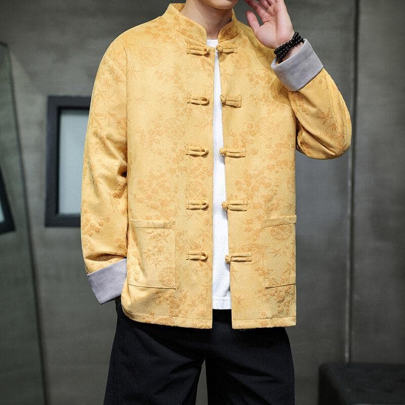 チャイナ服 花柄刺繍入り唐装ボタン立ち襟シャツジャケット