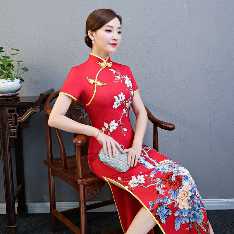 チャイナ服  花鳥刺繍入り チャイナドレス