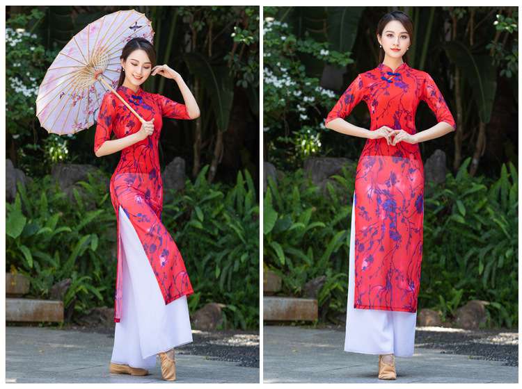 チャイナ服  花柄刺繍入りチャイナドレス