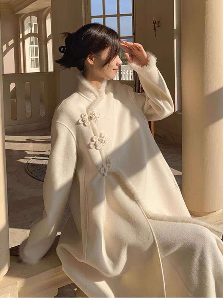 チャイナ服 花柄チャイナ風ウールコート