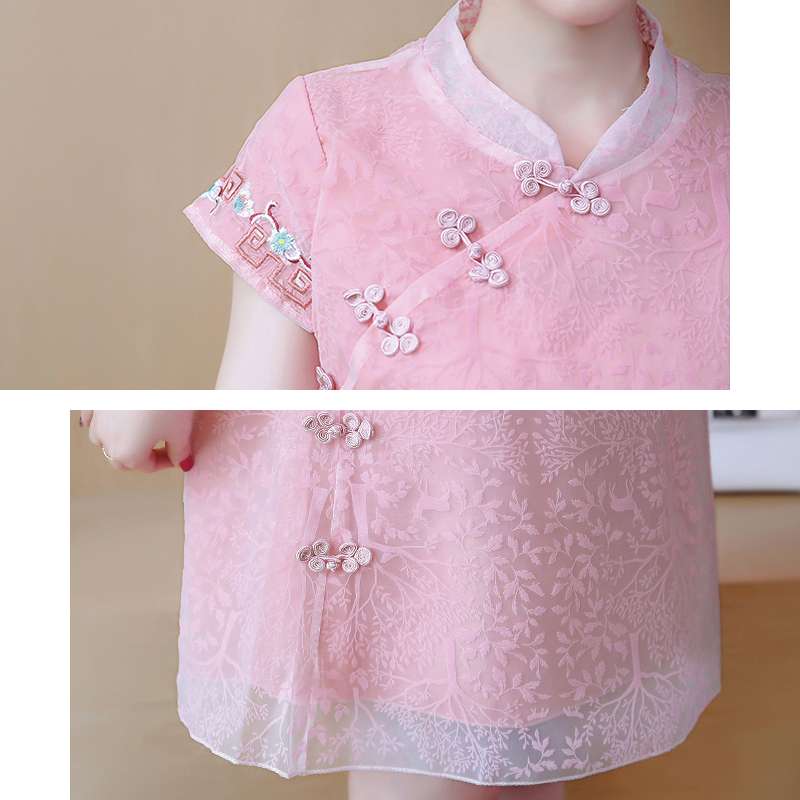 チャイナ服  チャイナカラー刺繍レース入りワンピース