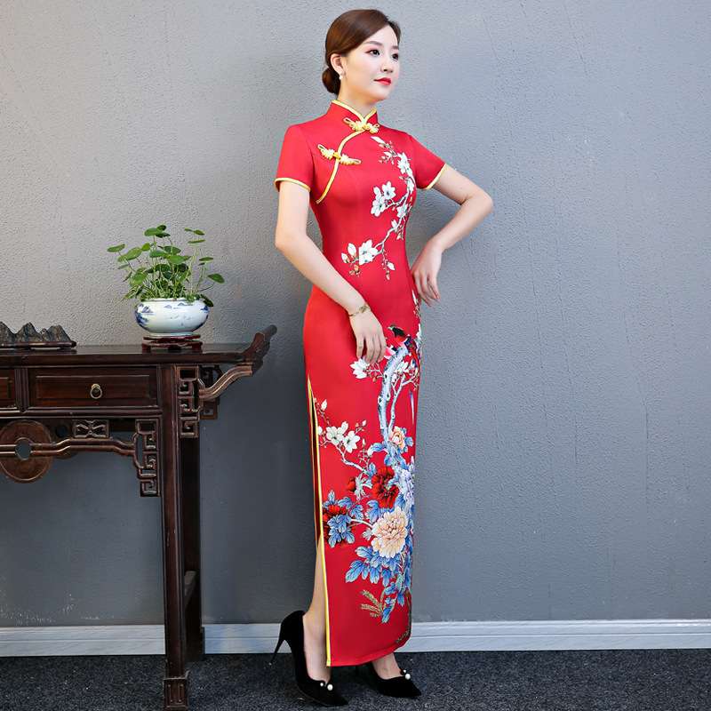 チャイナ服  花鳥刺繍入り チャイナドレス