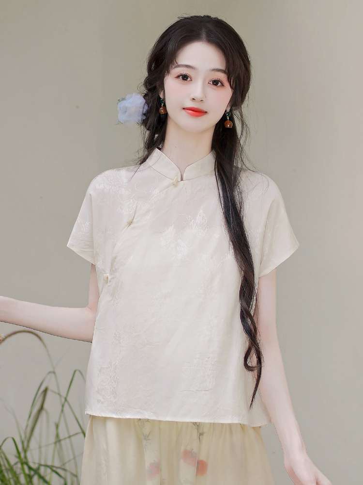 チャイナ服  優雅な立ち襟チャイナブラウス