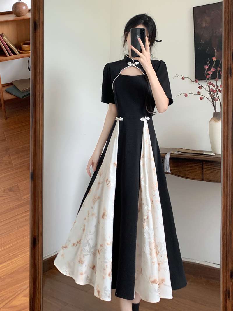 チャイナ服  モダンチャイナ風フロントオープンロングドレス