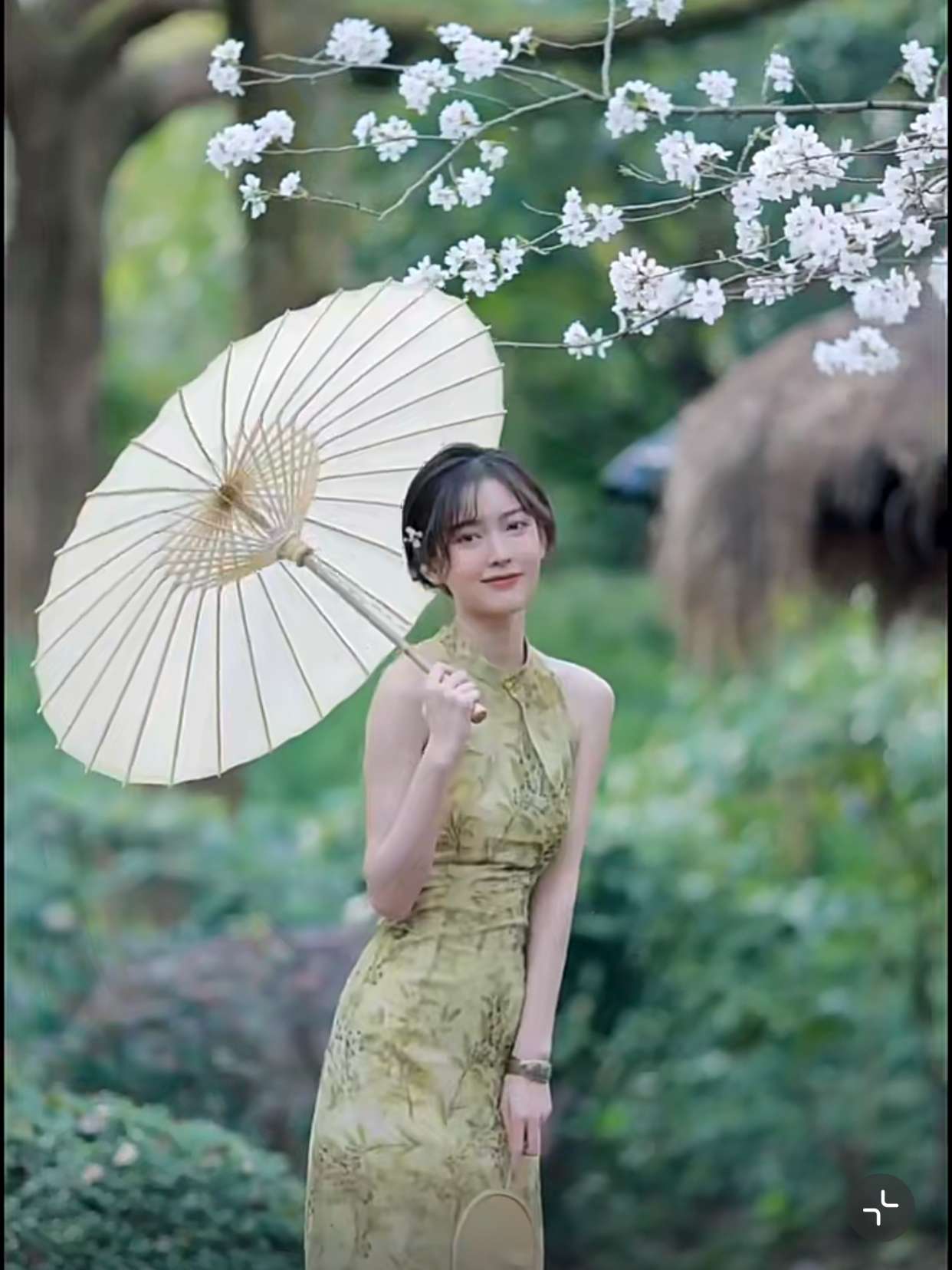 チャイナ服  花柄チャイナドレス 優雅な桜景色
