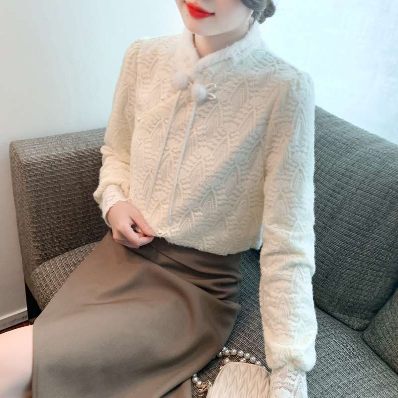 チャイナ服 優雅なチャイナカラーレースブラウス