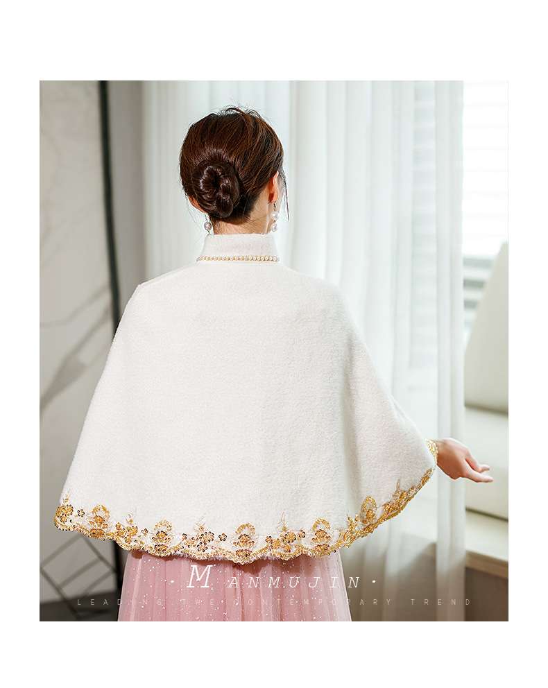 チャイナ服 花刺繍入り上品ケープジャケット