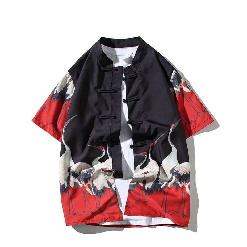 チャイナ服  風景画プリント チャイナ風シャツ