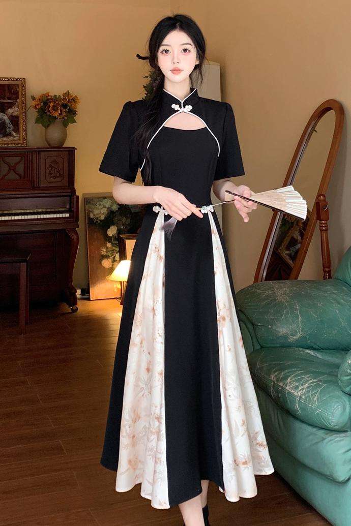 チャイナ服  モダンチャイナ風フロントオープンロングドレス