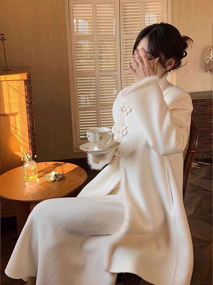 チャイナ服 花柄チャイナ風ウールコート