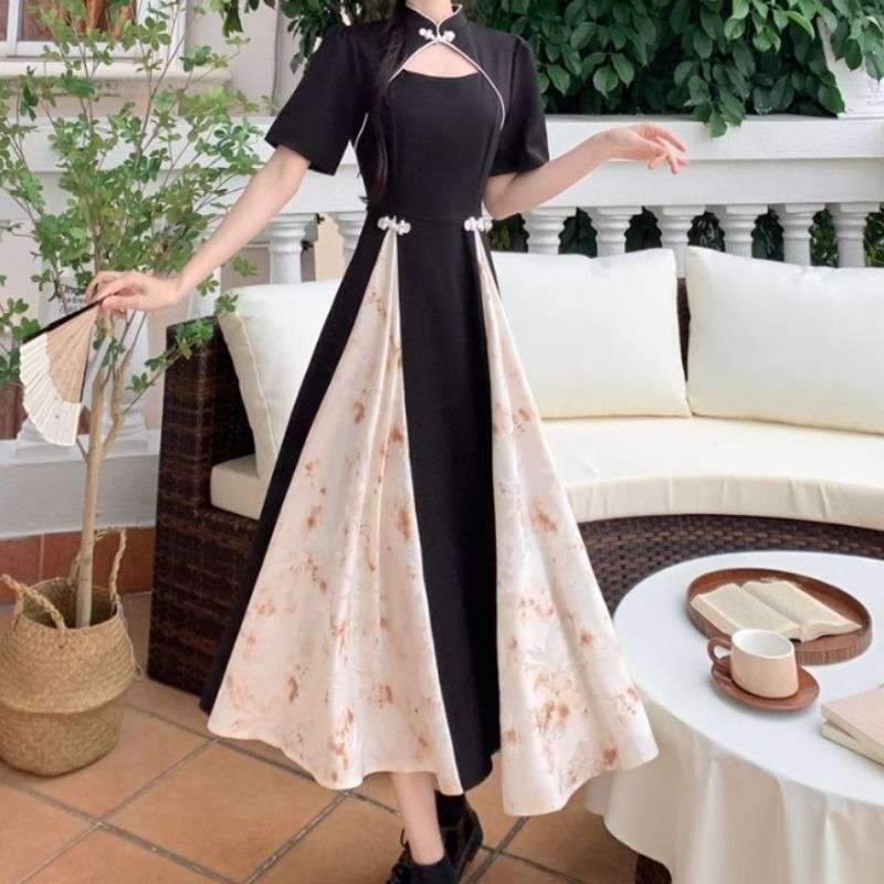 チャイナ服  モダンチャイナ風フロントオープンロングドレス