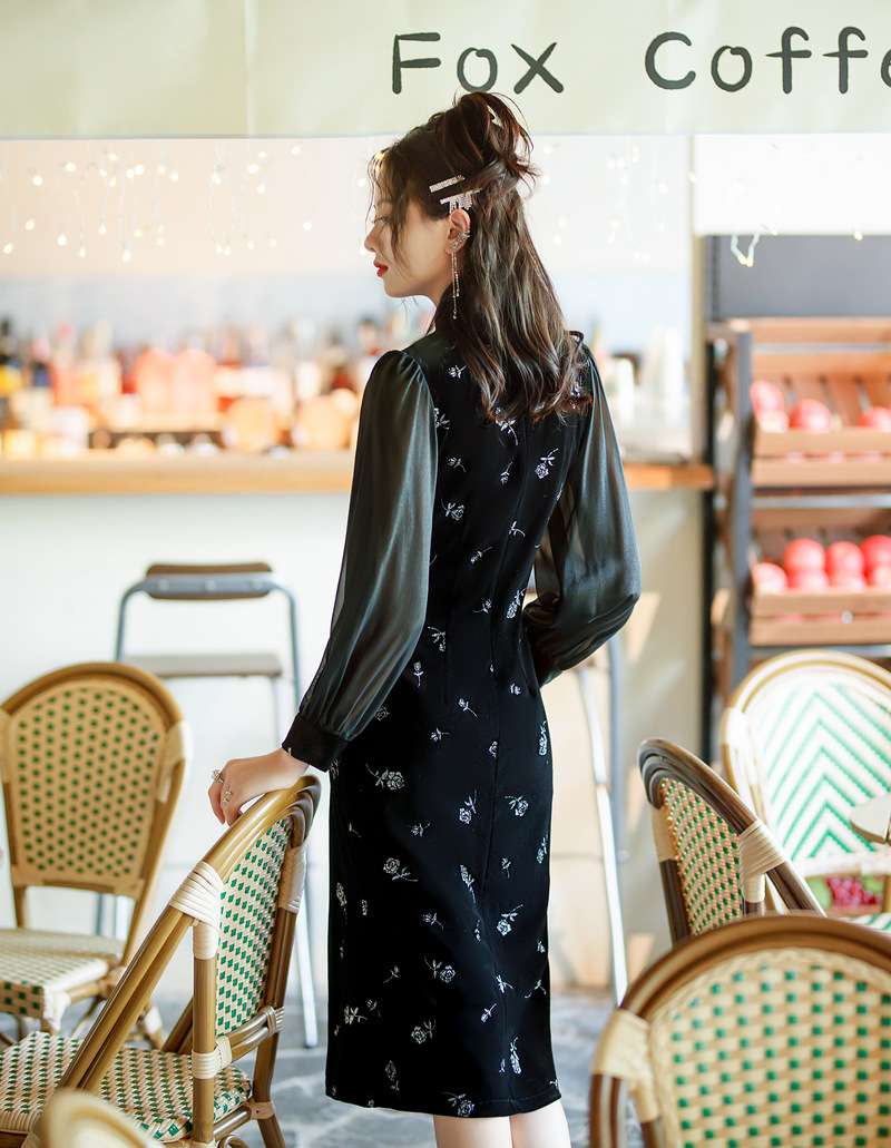 チャイナ服 花柄チャイナドレス風シースワンピース