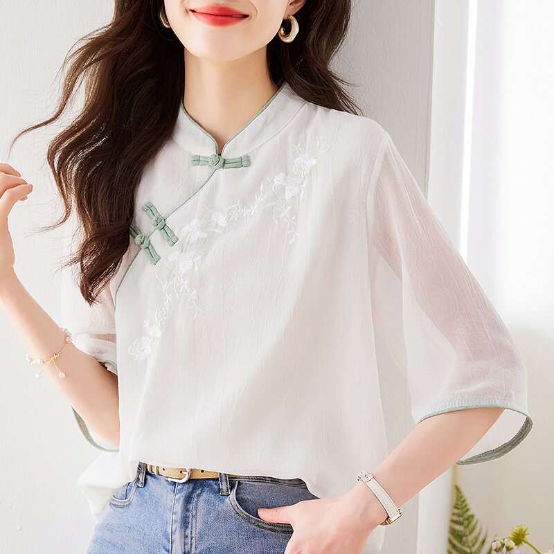 チャイナ服 　エアリーフローラル チャイナトップス