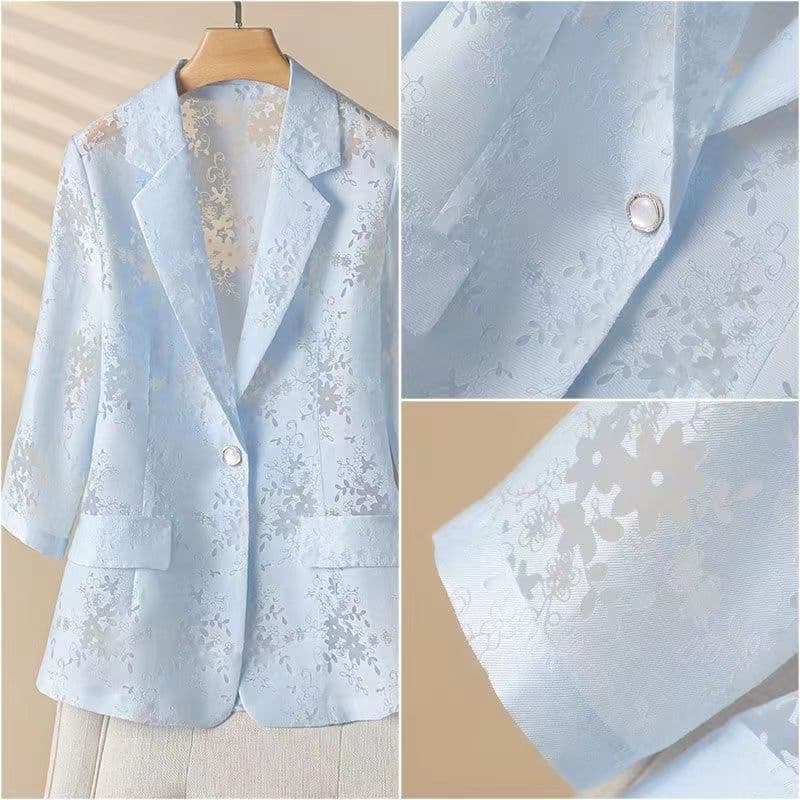 チャイナ服 花柄刺繍入り七分袖テーラードジャケット