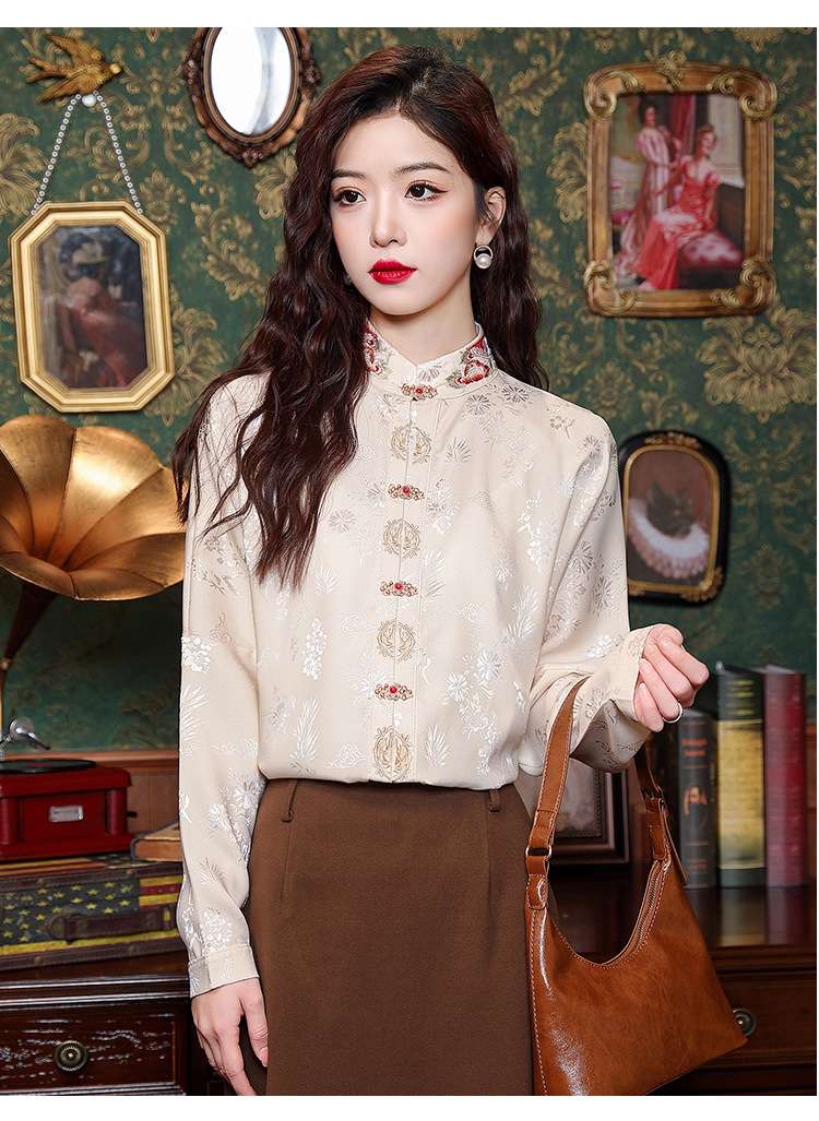 チャイナ服 クラシカル刺繍チャイナブラウス