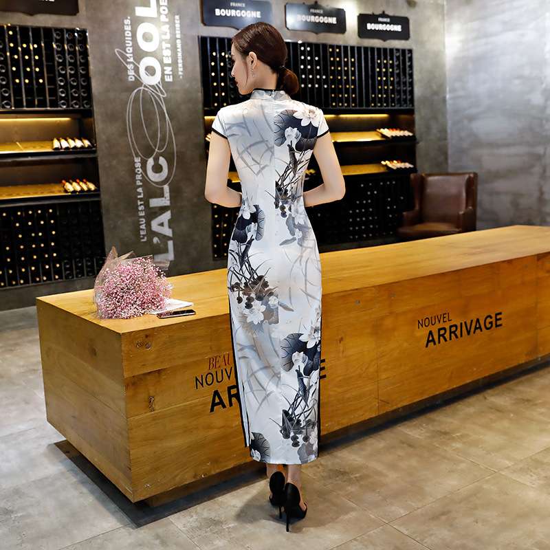 チャイナ服  花柄チャイナドレス ロング丈