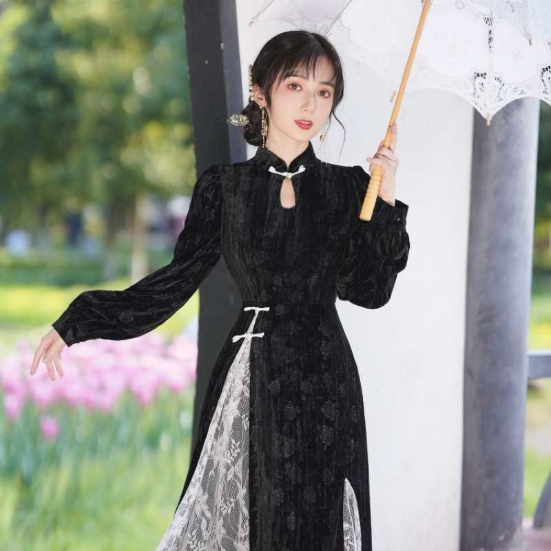 チャイナ服 清楚優雅な中華風ロングドレス