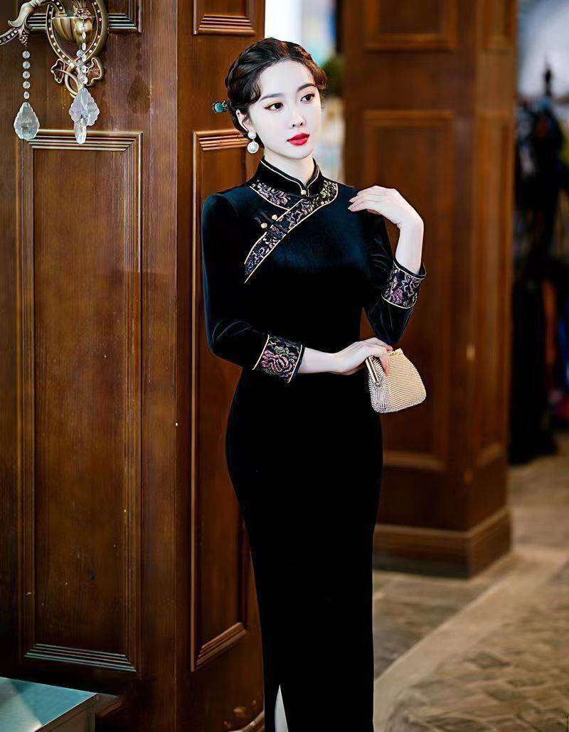 チャイナ服 優雅な旗袍風ロングドレス