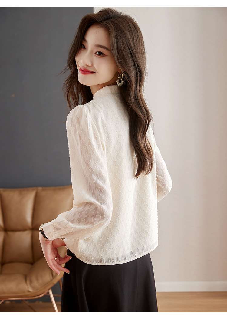 チャイナ服 立体花刺繍チャイナ襟長袖ブラウス