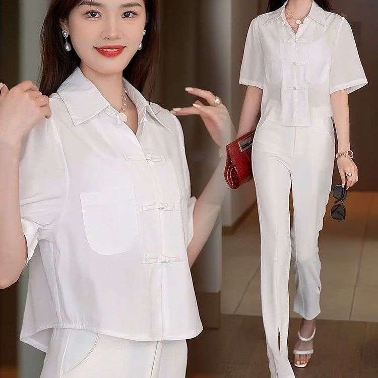 チャイナ服  チャイナカラー半袖シャツ