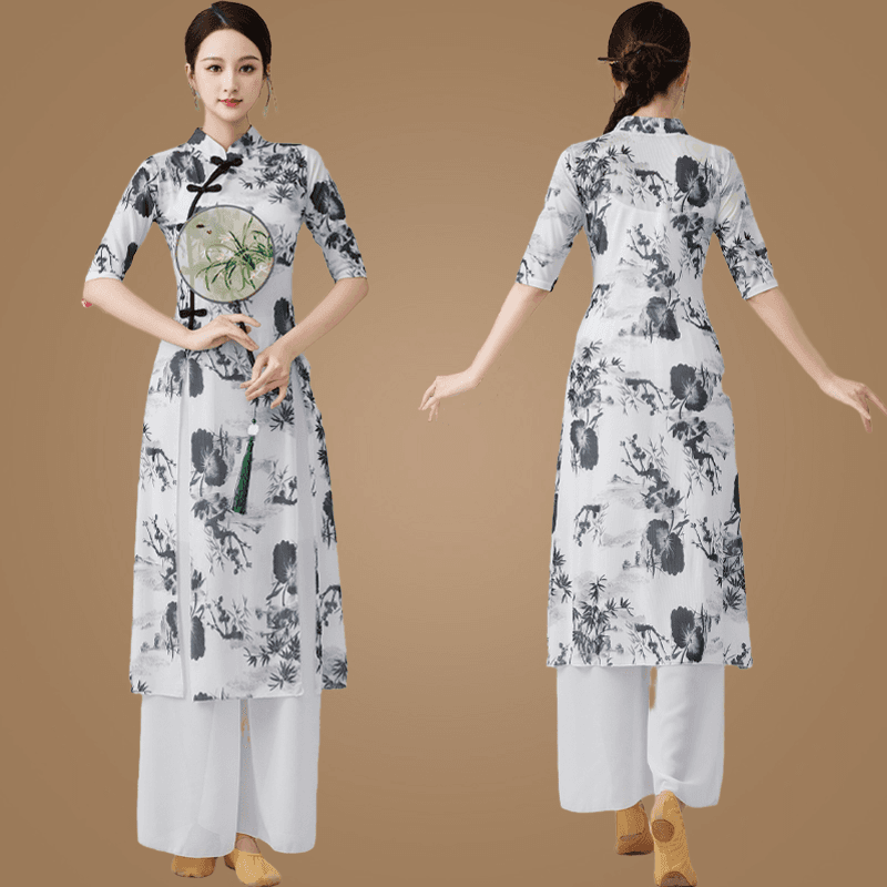 チャイナ服  墨絵風チャイナドレス上下セット