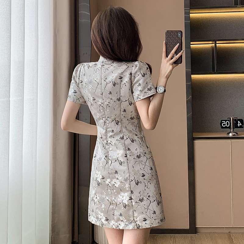 チャイナ服  花柄チャイナ風ミニワンピース