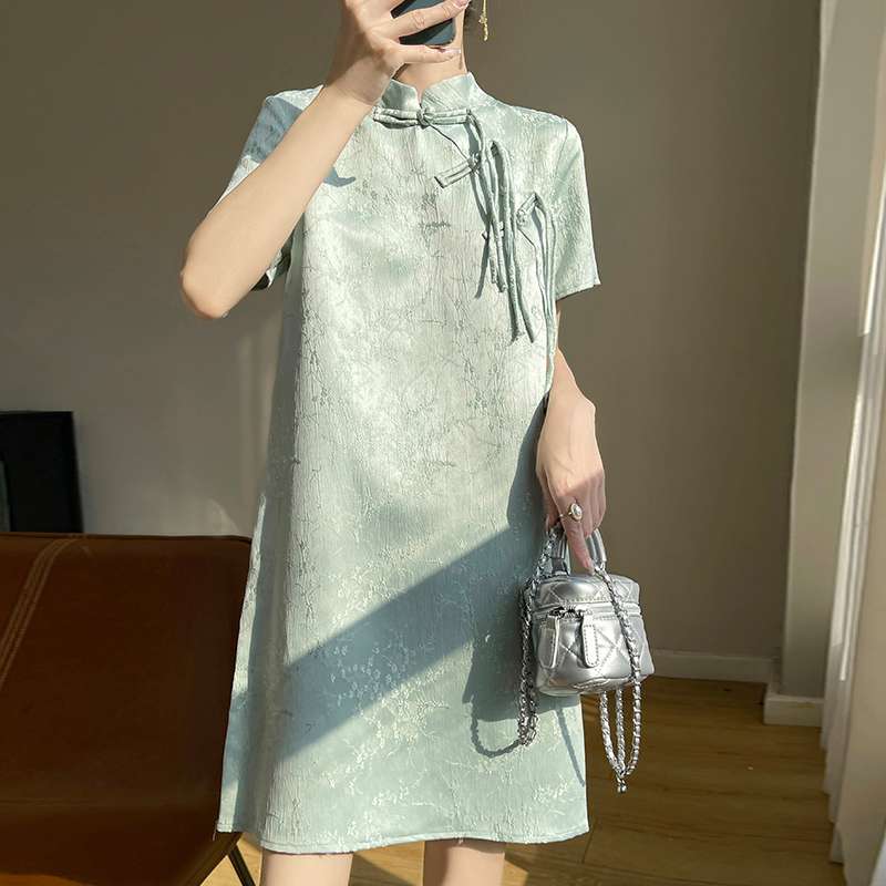 チャイナ服  チャイナ風デザイン シルキーワンピース