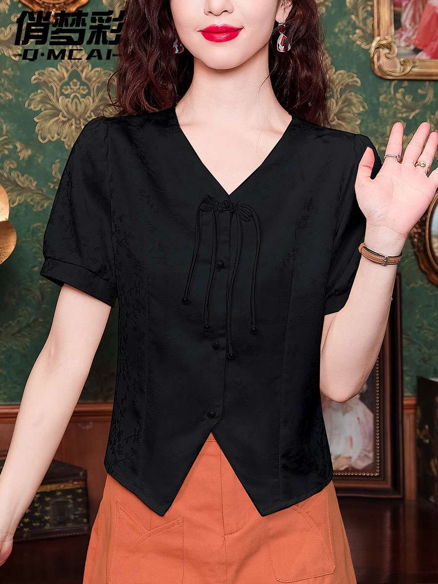 チャイナ服  エレガント刺繍チャイナ風ブラウス