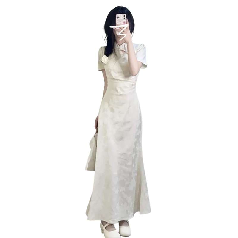 チャイナ服  エレガントチャイナカラーロングワンピース