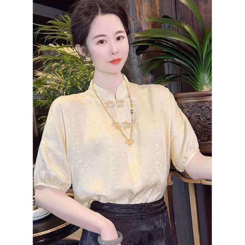 チャイナ服  優雅な刺繍入りチャイナブラウス