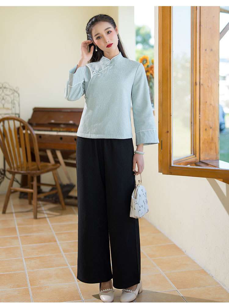 チャイナ服 チャイナカラー上品リネンブラウス
