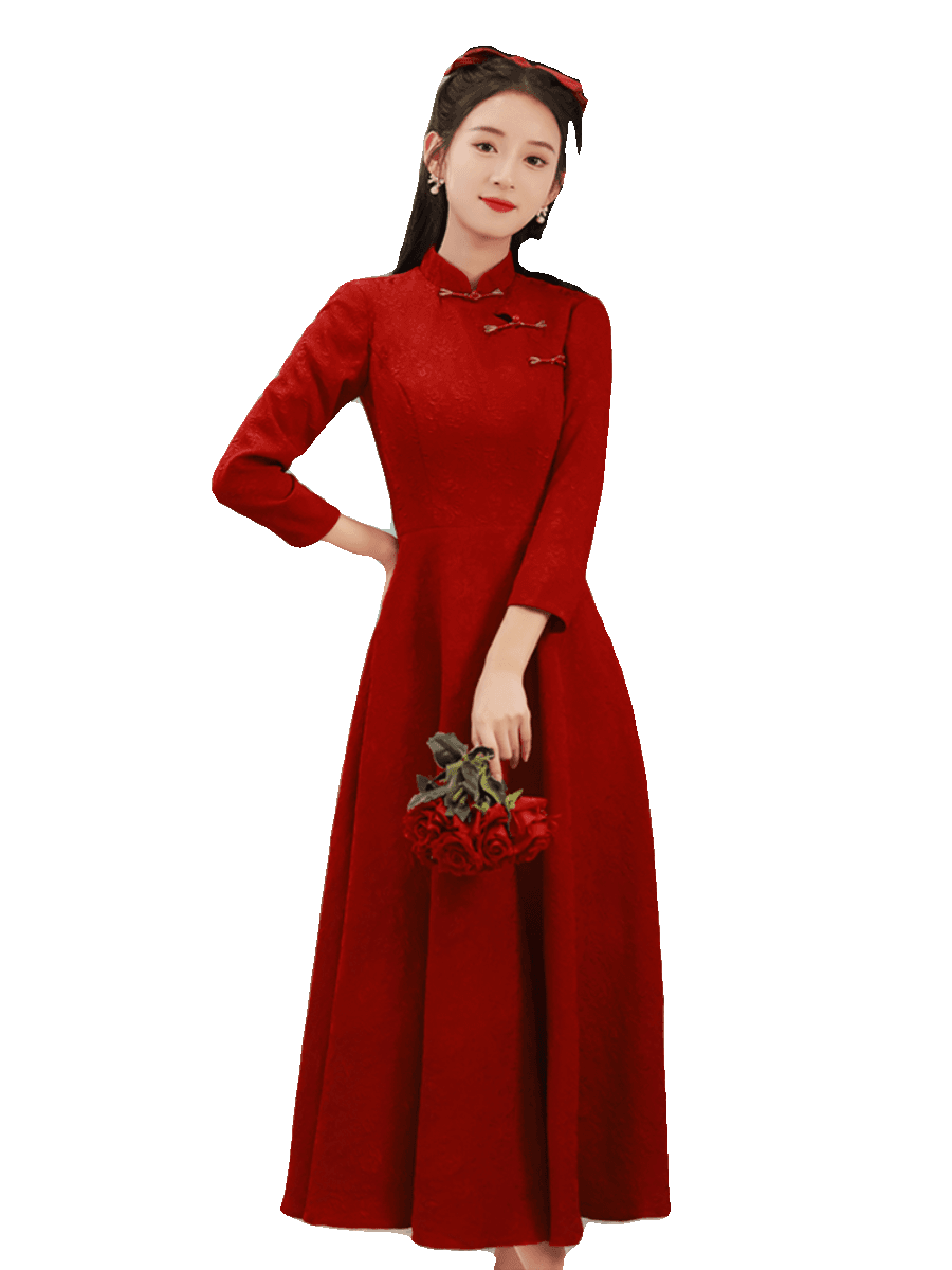 チャイナ服  優雅な長袖チャイナドレス