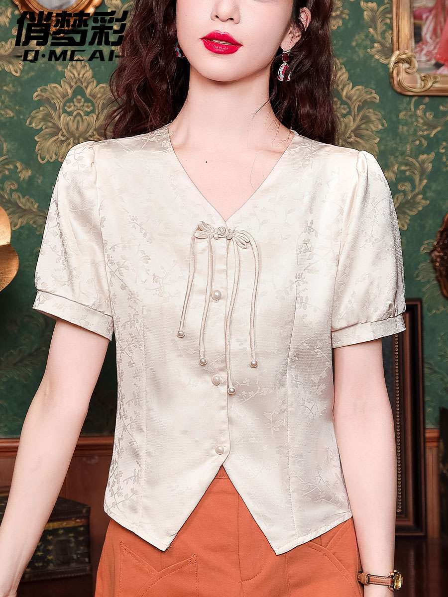 チャイナ服  エレガント刺繍チャイナ風ブラウス