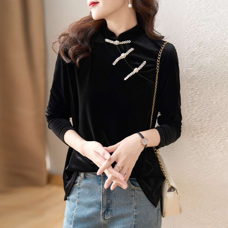 チャイナ服 チャイナ風ベロアトップス