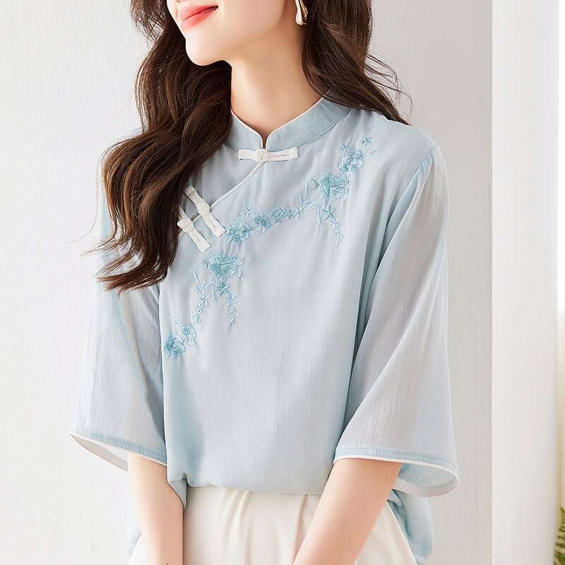チャイナ服 　エアリーフローラル チャイナトップス