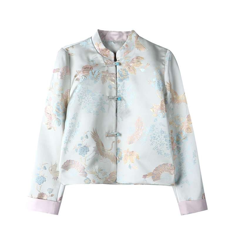 チャイナ服  花鳥柄チャイナカラージャケット