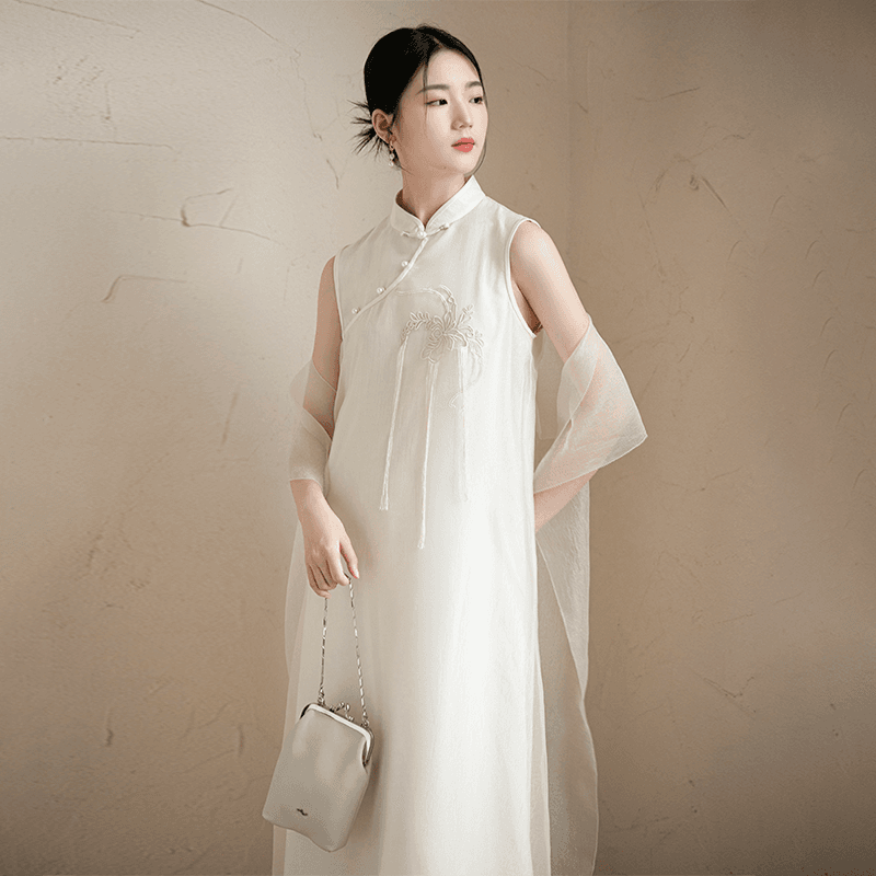 チャイナ服  優雅なチャイナカラーロングドレス