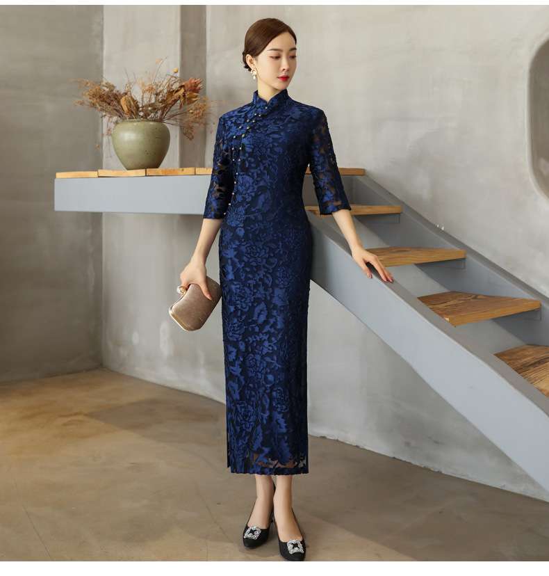 チャイナ服 エレガントな花柄刺繍チャイナドレス