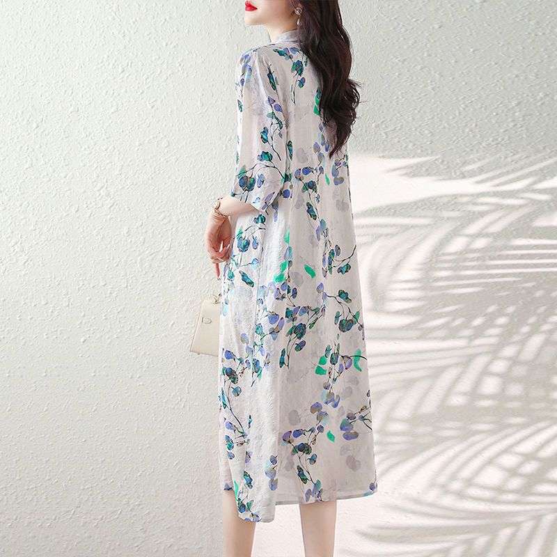 チャイナ服  涼感フラワーシフォンワンピース