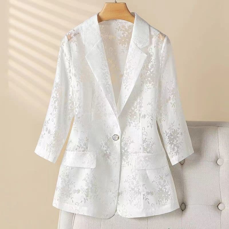 チャイナ服 花柄刺繍入り七分袖テーラードジャケット