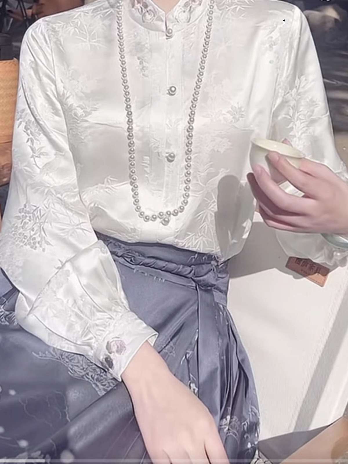 チャイナ服 柄付き エレガント ブラウス