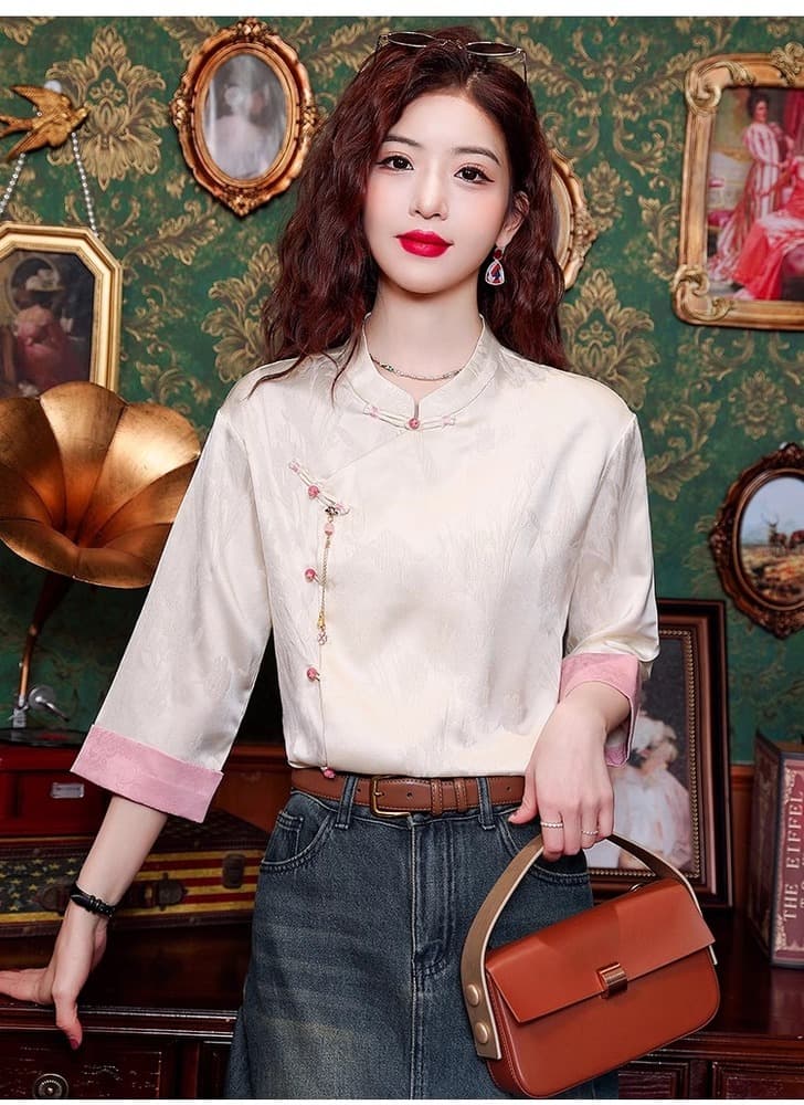 チャイナ服 クラシカルなチャイナ風七分丈ブラウス