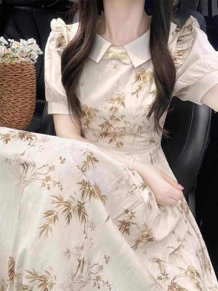 チャイナ服 バンブー柄のエレガントなワンピース