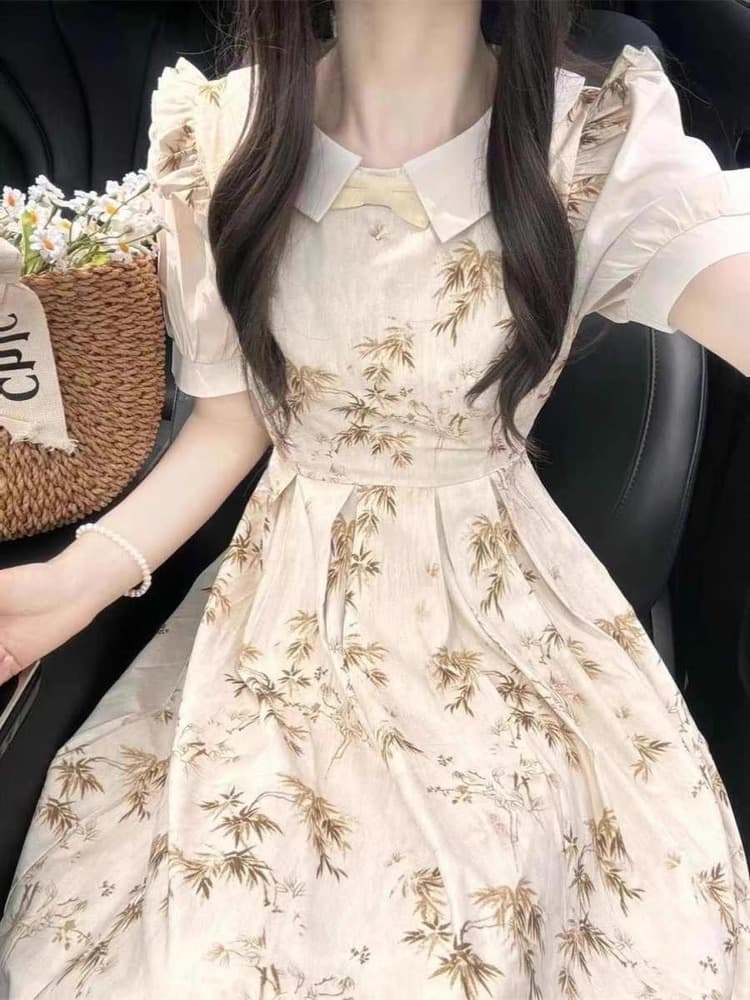 チャイナ服 バンブー柄のエレガントなワンピース