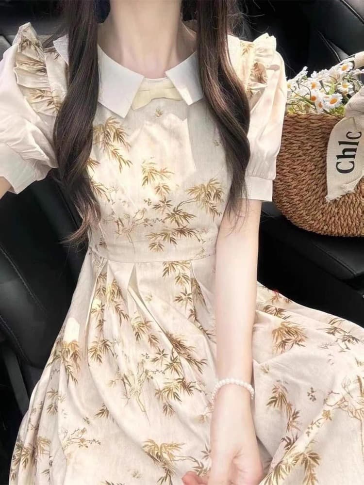 チャイナ服 バンブー柄のエレガントなワンピース